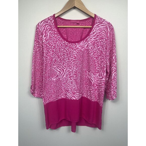 Fresh Produce Shirt Womens Large Pink White Coral Tunic 100% Cotton Lightweight - Picture 1 of 10